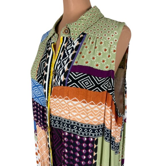 Anthropologie Maeve Everyway Patchwork Dress Shirt Dress Sleeveless Mixed Print - Picture 8 of 11